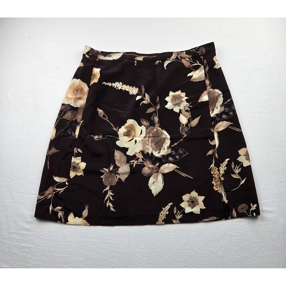 Vintage La Belle Floral Mini Skirt Womens 11 Brown Y2K 90s USA Made Side Slit